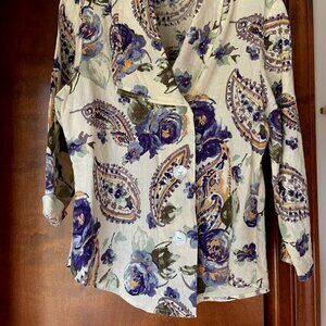 HABITAT Women's 3/4 Sleeve Button Front Floral Jacket 100% Linen Size Large